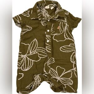 Baby GAP Olive Green Baby Romper with Floral White Pattern - Boys